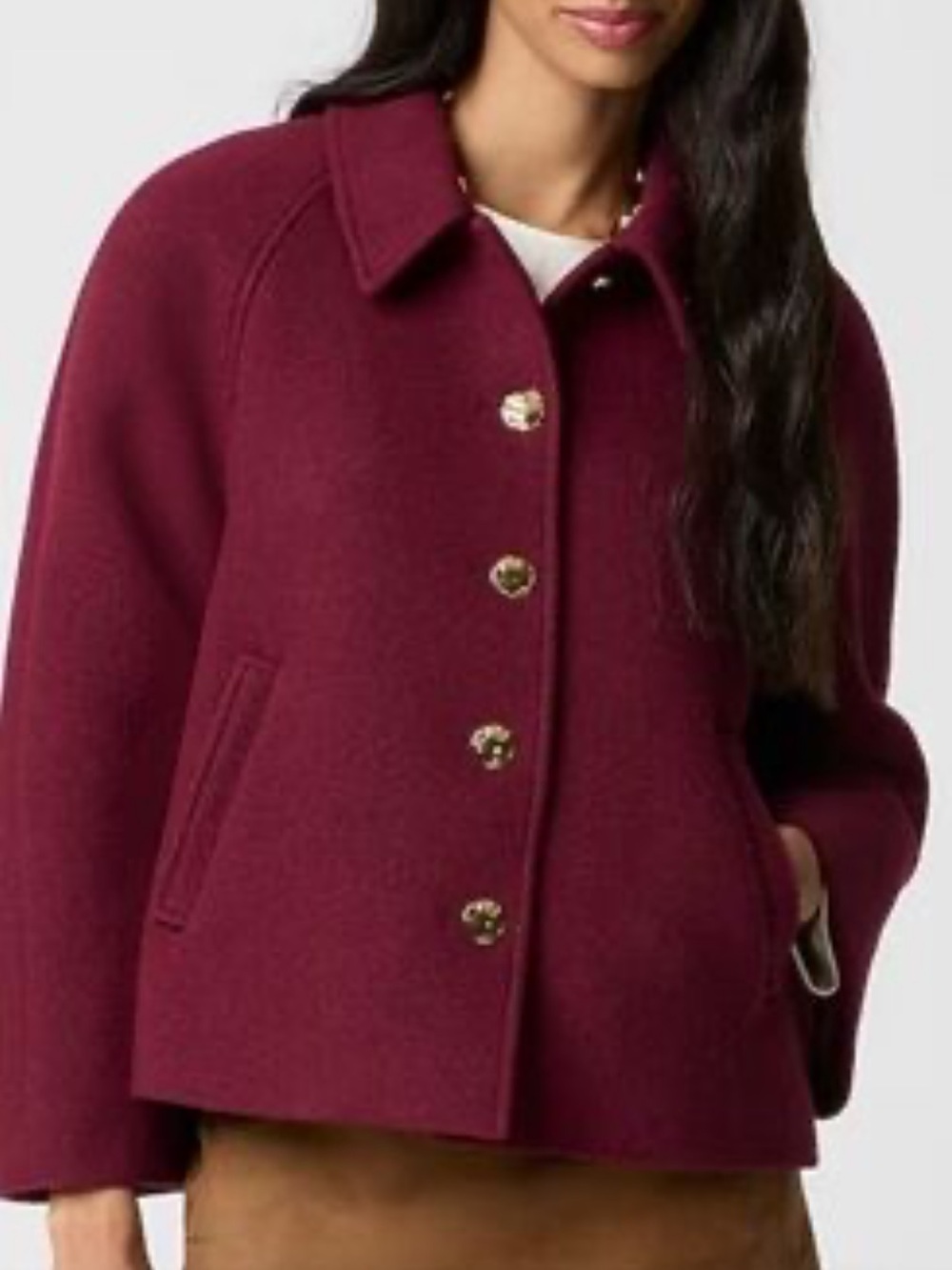 J. Crew Burgundy Wool Button-Front Pea Coat